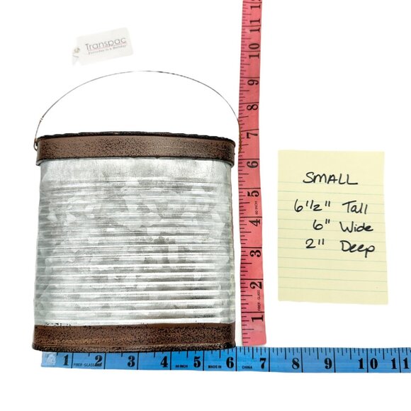 Transpac Galvanized Metal Containers Trio Rustic Oval Design Storage Buckets - Picture 8 of 12